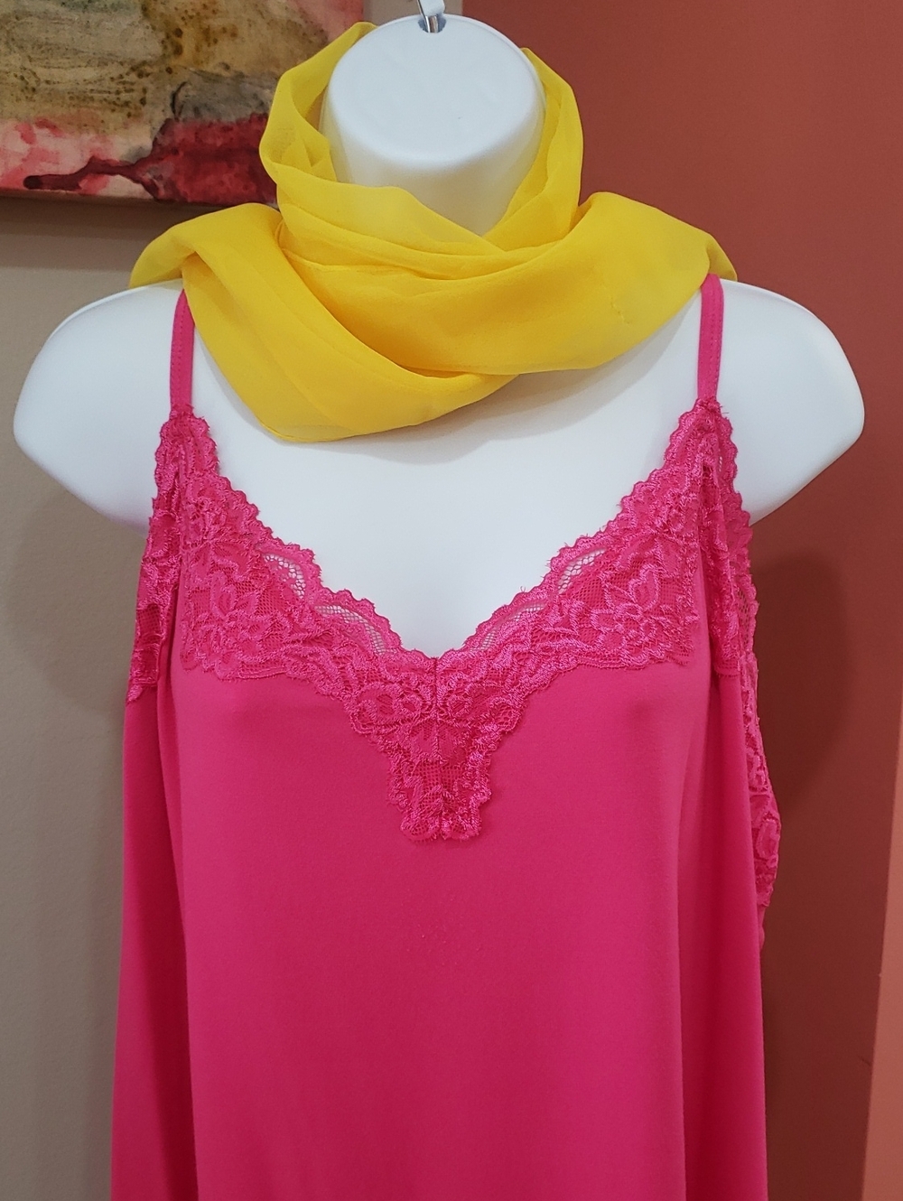 Lane Bryant Hot Pink Lace-Trim Cami, Size 26-28 - Picture 3 of 10